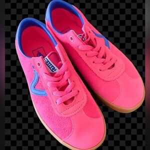 Vans Hot Pink Suede Sneakers with Blue Trim